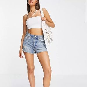 Madewell Relaxed Distressed Raw Hem Medium Wash Denim High Waisted  Shorts 26